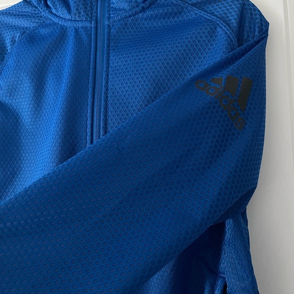 Adidas Climastorm Hooded Jacket Blue Size M Unisex Full Zip Water Resistant - Picture 2 of 9